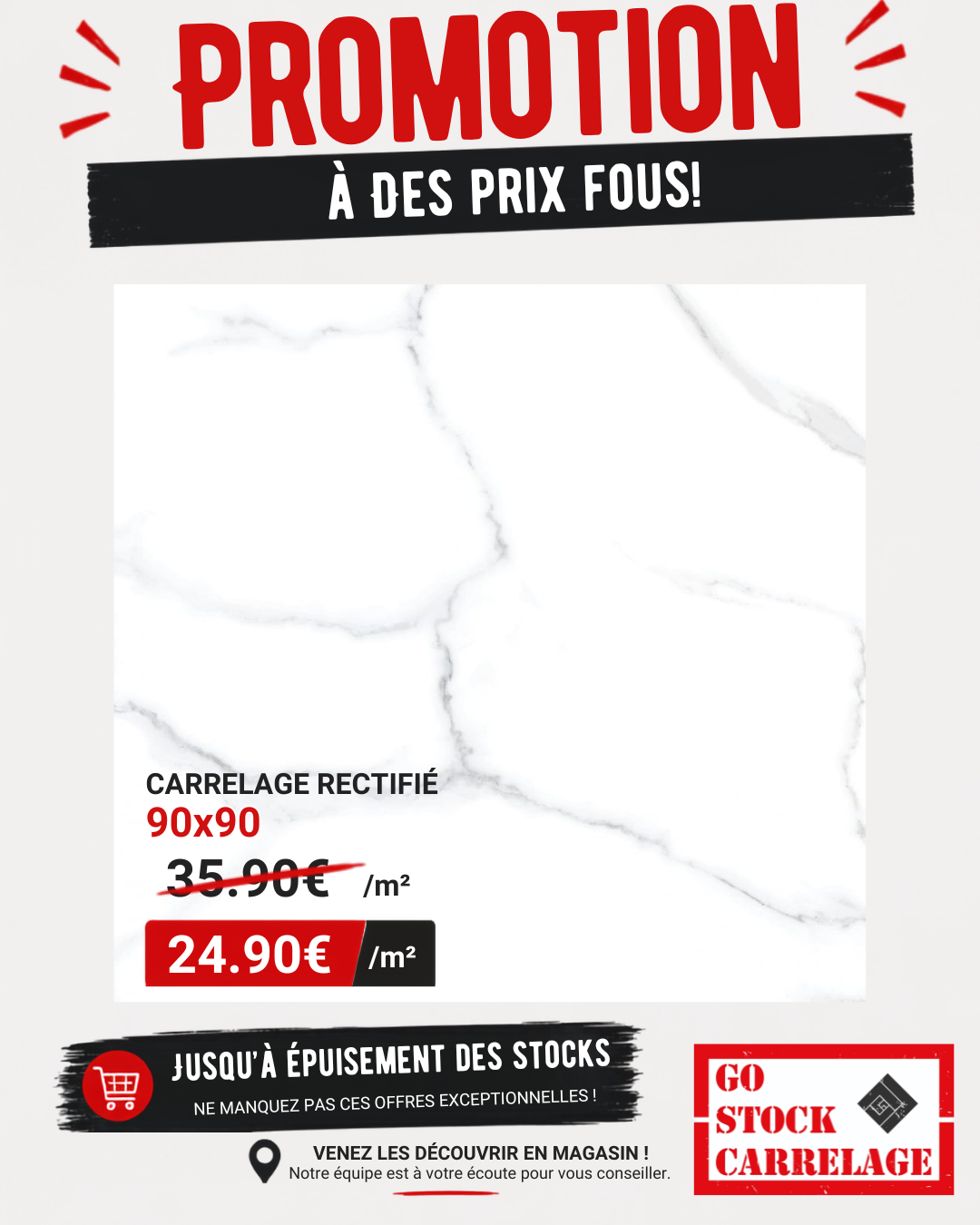promotion de carrelages à ciney 90X90 cm marbré